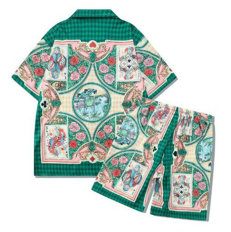 Herren -Trailsuits Herren Hawaiian Beach Set Urlaubshemden Für Männer Und Frauen Farbblockierende Gedruckte Shorts Set Set