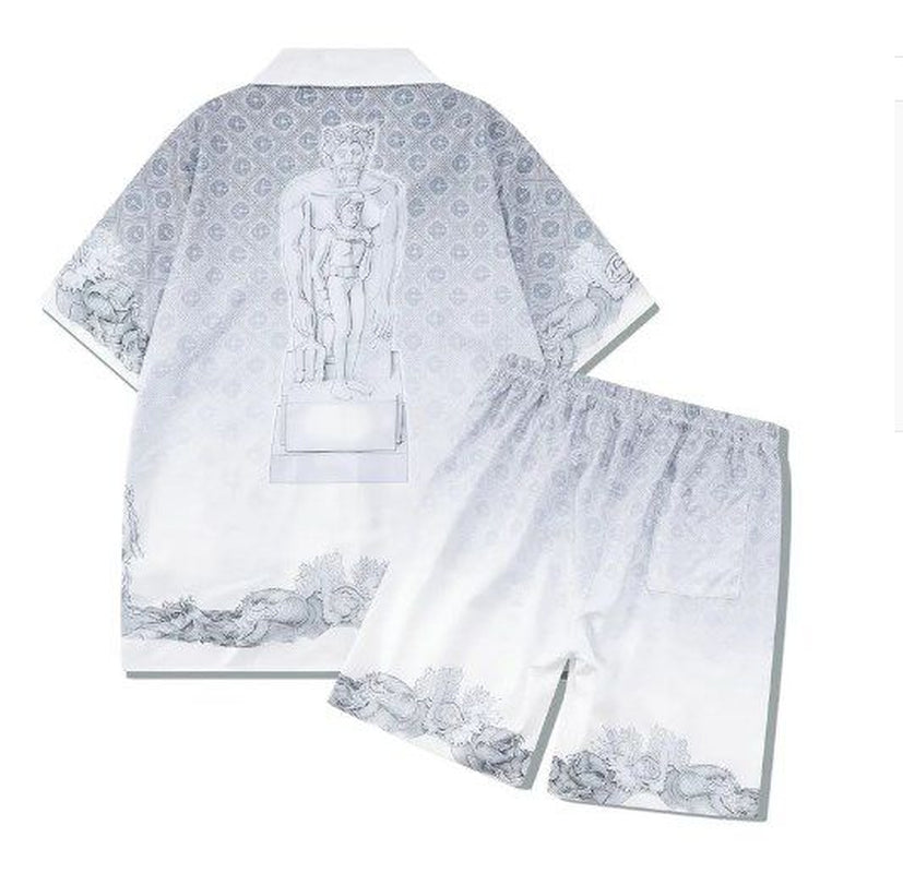 Herren -Trailsuits Herren Hawaiian Beach Set Urlaubshemden Für Männer Und Frauen Farbblockierende Gedruckte Shorts Set Set