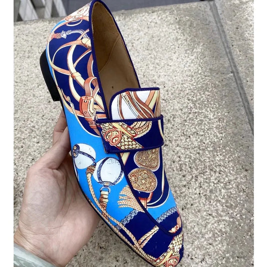 Fashion Fabric Print Loafers Italy Style Slip on Men Casual Shoes Handmade Men'S Flats Slippers Party and Banquet Dress Shoes