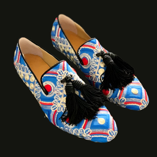 Blue Embroidery Mens Canvas Shoes Tassel Loafers Slip on Moccasins Casual Shoes Men'S Slippers Dress Shoes