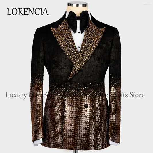 Herrenanzüge Formelle Kristalle Herren Bräutigam Hochzeit Tuxedos 2 Teile Sets Bräutigam Prom Blazer Diamond Fashion Terno Maskulino