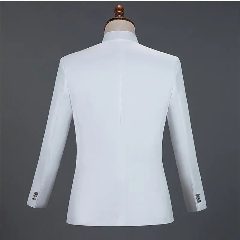 Weiße Funkelnde Kristalle Sticke Mens Anzüge Mit Hosen Hochzeitsbräutigam Smoking Anzug Männer Stand Collar Stage Kostüm