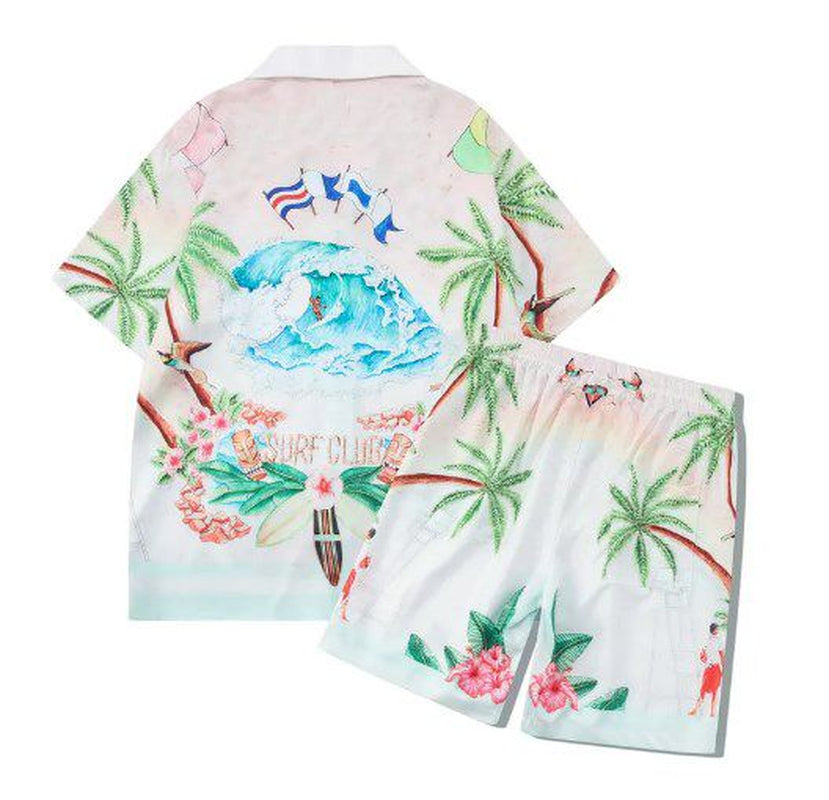 Herren -Trailsuits Herren Hawaiian Beach Set Urlaubshemden Für Männer Und Frauen Farbblockierende Gedruckte Shorts Set Set