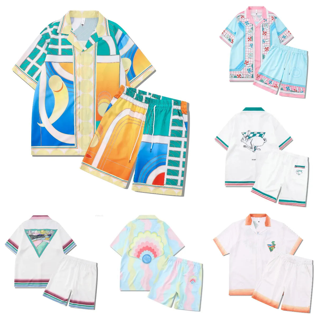 Herren -Trailsuits Herren Hawaiian Beach Set Urlaubshemden Für Männer Und Frauen Farbblockierende Gedruckte Shorts Set Set