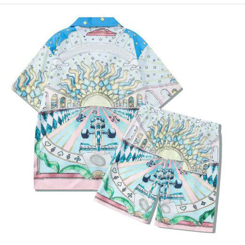 Herren -Trailsuits Herren Hawaiian Beach Set Urlaubshemden Für Männer Und Frauen Farbblockierende Gedruckte Shorts Set Set