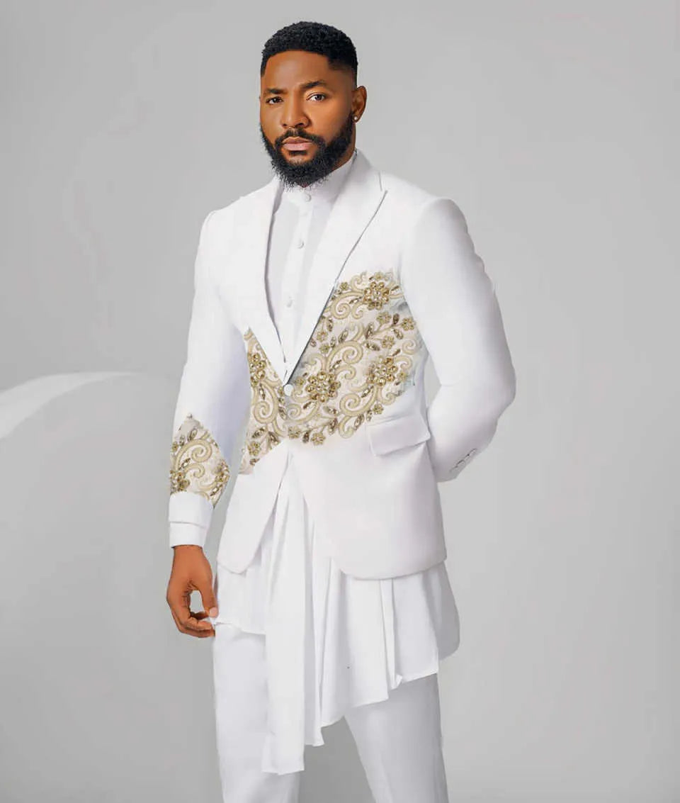 Wunderschöne Hochzeitstuxedos Applikationen Perlen Männer Anzug Ihren Höhepunkt 2 -Stück -Set -Jacke Hosen Bräutigam Business Blazer Gepindert