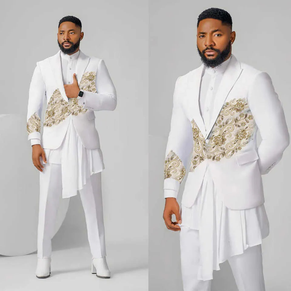 Wunderschöne Hochzeitstuxedos Applikationen Perlen Männer Anzug Ihren Höhepunkt 2 -Stück -Set -Jacke Hosen Bräutigam Business Blazer Gepindert