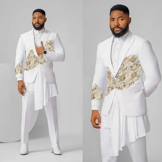 Wunderschöne Hochzeitstuxedos Applikationen Perlen Männer Anzug Ihren Höhepunkt 2 -Stück -Set -Jacke Hosen Bräutigam Business Blazer Gepindert