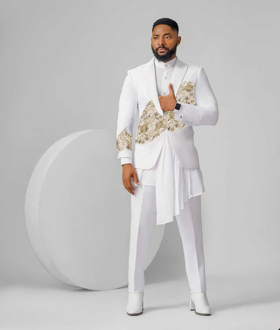 Wunderschöne Hochzeitstuxedos Applikationen Perlen Männer Anzug Ihren Höhepunkt 2 -Stück -Set -Jacke Hosen Bräutigam Business Blazer Gepindert