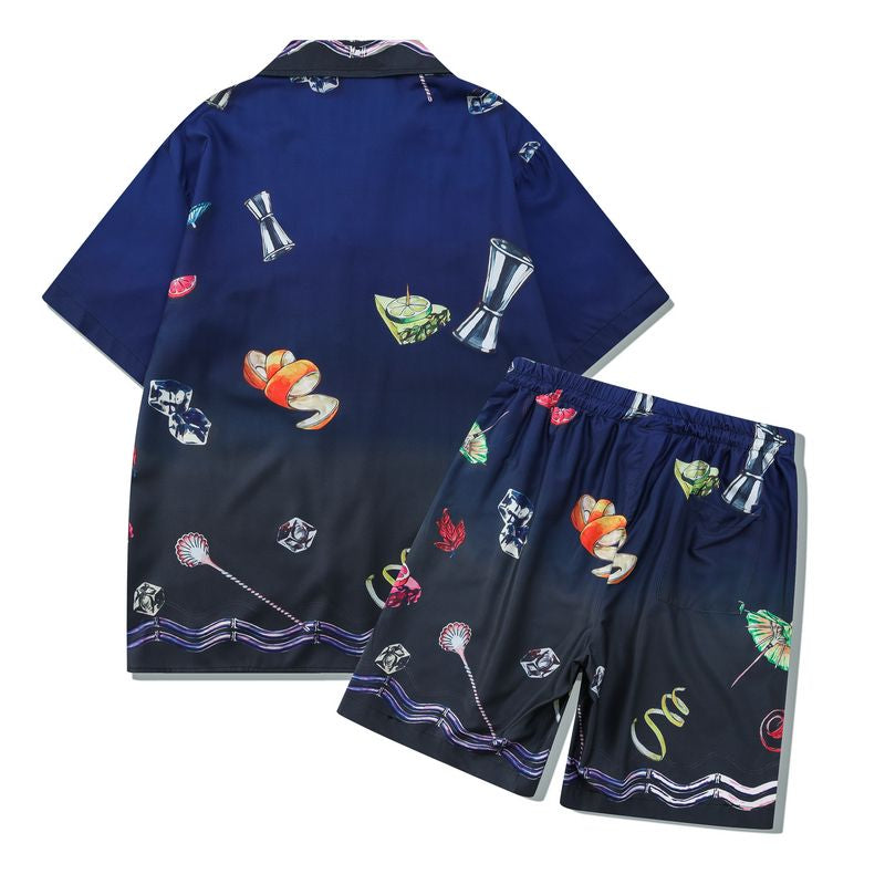 Herren -Trailsuits Herren Hawaiian Beach Set Urlaubshemden Für Männer Und Frauen Farbblockierende Gedruckte Shorts Set Set