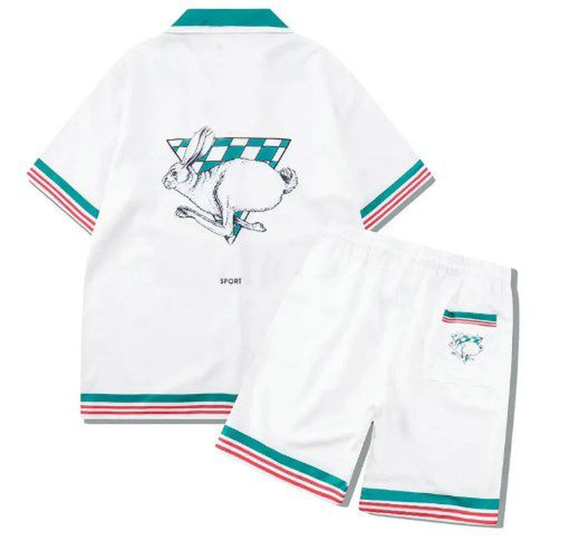 Herren -Trailsuits Herren Hawaiian Beach Set Urlaubshemden Für Männer Und Frauen Farbblockierende Gedruckte Shorts Set Set