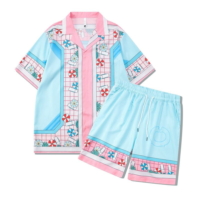 Herren -Trailsuits Herren Hawaiian Beach Set Urlaubshemden Für Männer Und Frauen Farbblockierende Gedruckte Shorts Set Set