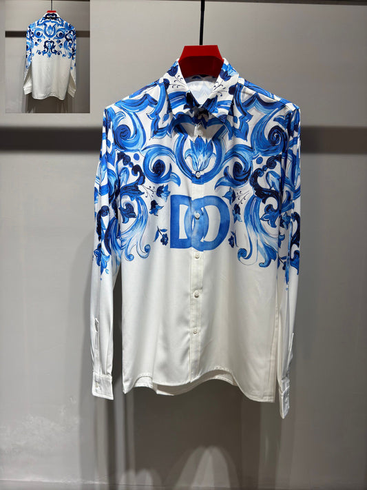 Business Luxury Shirt Herren Shirt Designer Langarmes Hemd Single Breasted Branddruck Shirt Herren Button up Shirt Denim Shirt Asian Größe M-3Xl Yyt