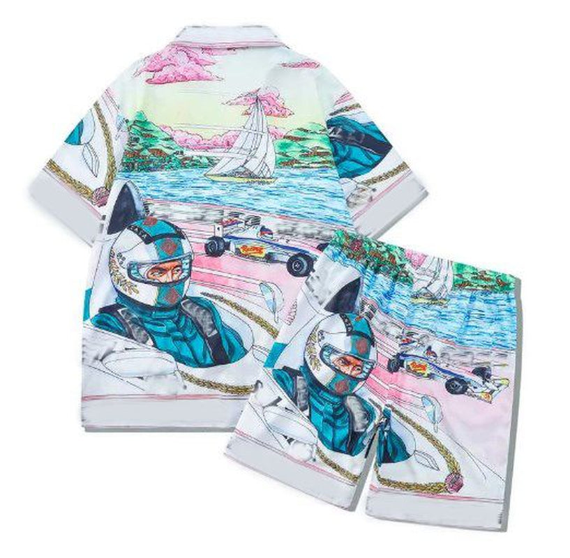 Herren -Trailsuits Herren Hawaiian Beach Set Urlaubshemden Für Männer Und Frauen Farbblockierende Gedruckte Shorts Set Set