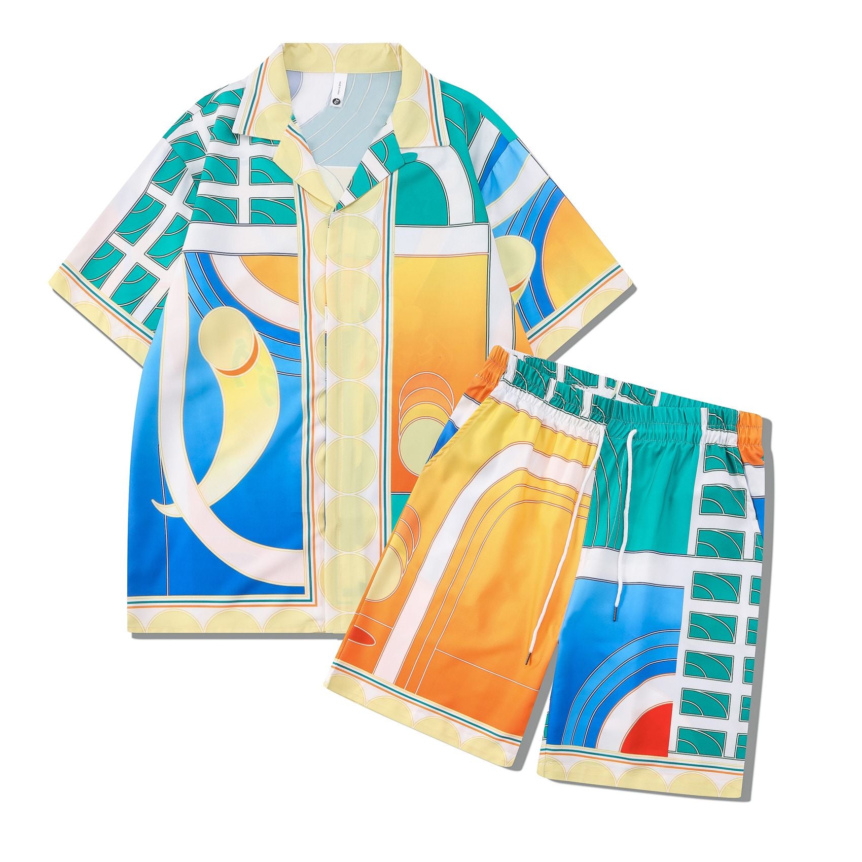 Herren -Trailsuits Herren Hawaiian Beach Set Urlaubshemden Für Männer Und Frauen Farbblockierende Gedruckte Shorts Set Set