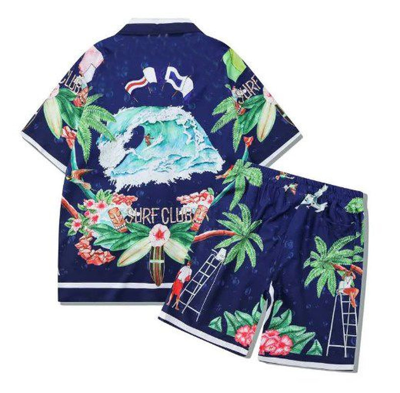 Herren -Trailsuits Herren Hawaiian Beach Set Urlaubshemden Für Männer Und Frauen Farbblockierende Gedruckte Shorts Set Set